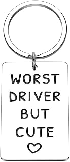 Worst Driver But Cute Keychain for Boyfriend Girlfriend Funny New Drive Gifts for Teen Girls Boys Car Keys Keychain for Women Men Husband Wife Trucker Gift for Her Him Friend