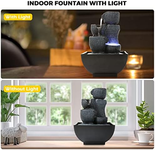 Tabletop Water Fountain,Environmental Resin Meditation Fountain,LED Light Desktop Fountain,Indoor Waterfall Feature with Water Pump for Home Office Decor Relaxation 3Pin UK Plug Included 5''*5''*7.5''