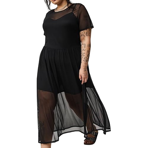 Torrid Women's Plus Size Dress - Relaxed Mesh Short Sleeve Tea Length T-Shirt Dress