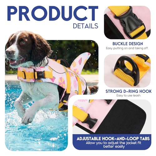 ASENKU Schwimmweste Hund, Hunde Rettungsweste zum Schwimmen, Bootfahren, Hunde Hai Schwimmwesten, Hunde Lebensretter Badeanzüge für Pool, Hunde Wasser Schwimmweste Sommerrosa S