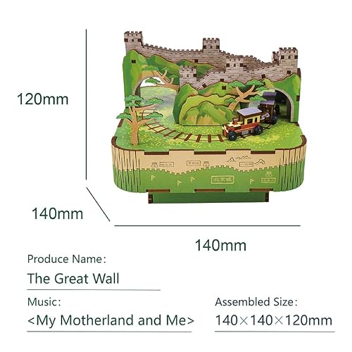 Tonecheer The Great Wall With Moving Car In Melody Of My Motherland And Me Diy Wooden Musical Movement Box, 3D Puzzle Decorative Music Box Gifts For Birthday/Christmas/Anniversary/Wedding/Valentine #TOP1