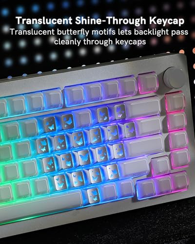 Image of 21 Key Butterfly Shine Through Keycaps Set, Love Theme Heart Shape Key caps, Cherry Profile Side Printed Cute Custom Keycaps for MX Swithes Mechanical Keyboards, Silver