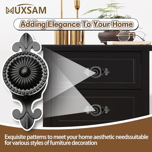 MUXSAM Kitchen Cabinet Knobs Pulls with Backplate, 2 in 1 Retro Round Metal Knob Pull Handle for Antique Dresser Drawer Cabinet Cupboard Wardrobe Door Room Hardware Decoration (5-Pack, Black) by MUXSAM - Image 6