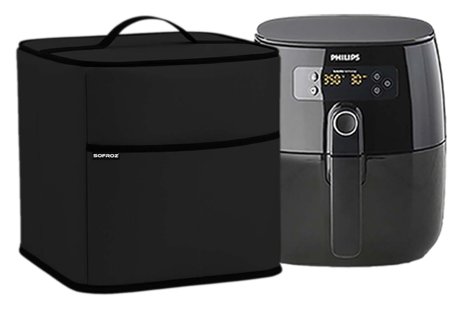 Oven Air Fryer Top Cover with 2 Storage Pockets – Dustproof & Waterproof, Washable Protective Cover for Kitchen Appliances (32x32x32 cm) (Black)