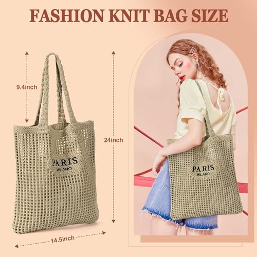 Image of Ayieyill Crochet Tote Bag For Women, Crochet Mesh Beach Tote Bag Summer Vacation Aesthetic Boho Knit Bag for Women