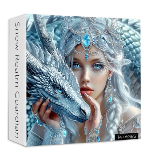 PICKFORU Puzzle de 1000 Piezas Snow Realm Guardian para Adultos, Rompecabezas de Fantasía con Mujer Dragón, Escena Mítica como Decoración para el Hogar miniatura 2