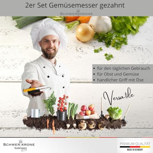 Foto von Schwertkrone® Schälmesser Tomatenmesser Wellenschliff [MADE IN SOLINGEN - GERMANY] - Gemüsemesser Obstmesser - Küchenmesser klein scharf Schneidemesser Sägemesser - Allzweckmesser (Klinge: 8,5cm)