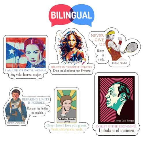 Image of Hispanic Heritage Month Stickers - Bilingual Motivational Quotes from Latin Icons for Students Spanish Learners Journals