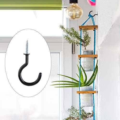 ASTARON 25Pcs 2 Inches Large Ceiling Hooks Black Vinyl Coated Cup Hook Wall Hanging Hooks Screw-in Hooks for Bathroom Kitchen Garden,Black