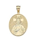 Claddagh Gold - Solid 14k Yellow Gold Saint Jude Thaddeus Protect Us Oval Pendant