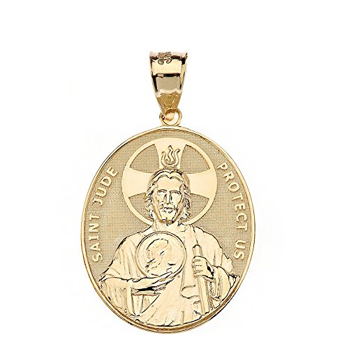 Claddagh Gold - Solid 14k Yellow Gold Saint Jude Thaddeus Protect Us Oval Pendant