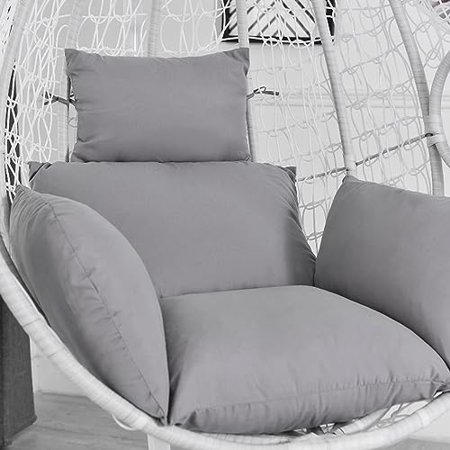 Cojín de repuesto gris para silla colgante de huevo con reposacabezas, cojín de asiento de ratán grueso para uso en interiores y exteriores