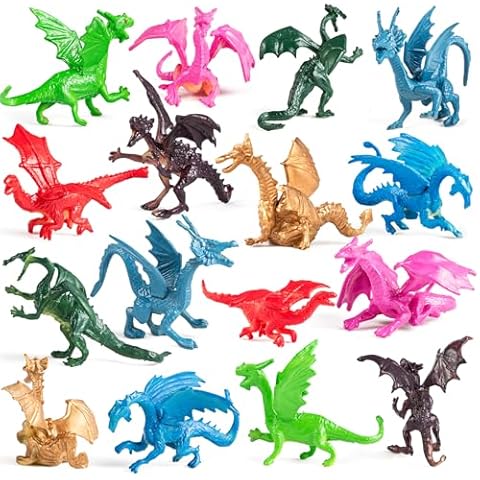 Bedwina Mini Dragon Toy Figures - (Pack of 36) 2 Inch Plastic Rubbery Dragon Figurines in Assorted Colors and Styles - Kids Toys for Birthday Party Favors, Decorations, Cupcake Toppers and Piñatas Cover