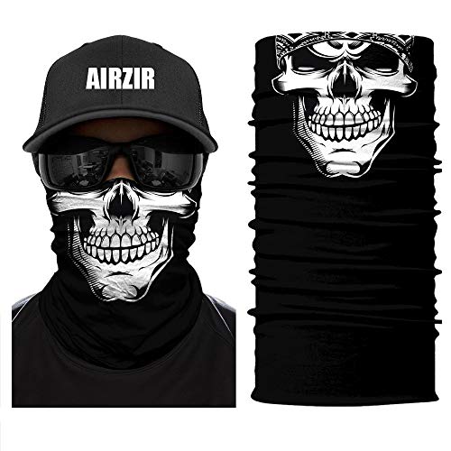 Airzir Skull Face Mask Premium Breathable Seamless Tube Motorcycle Face Mask Wind Dust UV Protection Moisture Wicking Microfiber Face Mask for Motorcycle Riding Cycling Hiking Climbing (Skull-520)