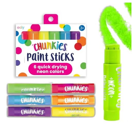 Ooly, Chunkies, Paint Sticks, Quick Drying, Set of 6 - Neon Set, Twistable Paint Stick Crayon Set for Kids and Adults, Great for Any Project Including Posters, Cards, Scrapbooking, and Journaling