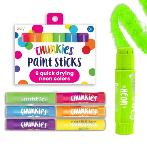 Ooly Chunkies Easy Grip Tempera Paint Sticks for Kids Set of 6 - Neon
