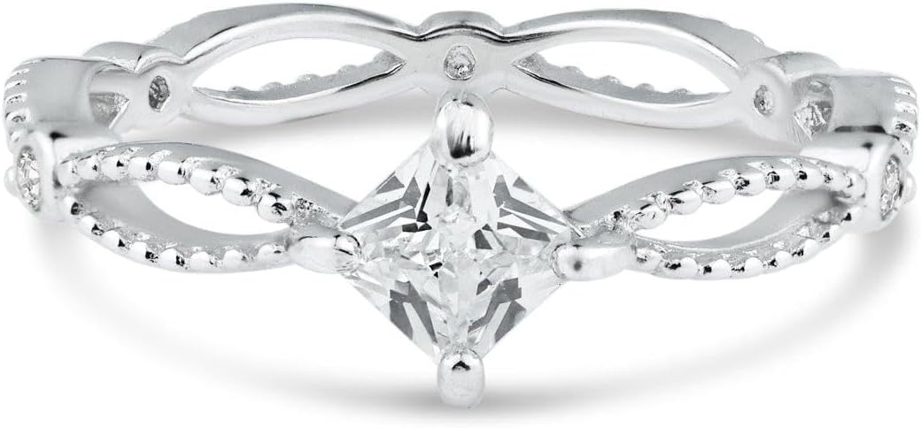 Rhodium Plated 925 Sterling Silver Marquise Clear CZ Ring Band Sizes 5-9