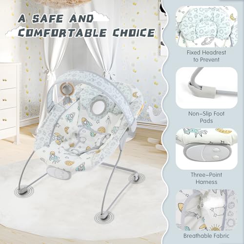 Portable Baby Bouncer Seat with 8 Melodies, 3 Vibration Levels & Adjustable Volume, Foldable Infant Bouncer Rocker with Safety Harness for Baby 0-6 Months, Indoor & Outdoor Use BR2403 - Thumbnail 3