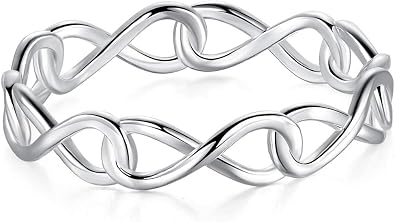 BORUO 925 Sterling Silver Ring High Polish Infinity Symbol Tarnish Resistant Comfort Fit Wedding Band Ring Size 4-12