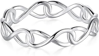 BORUO 925 Sterling Silver Ring High Polish Infinity Symbol Tarnish Resistant Comfort Fit Wedding Band Ring Size 4-12