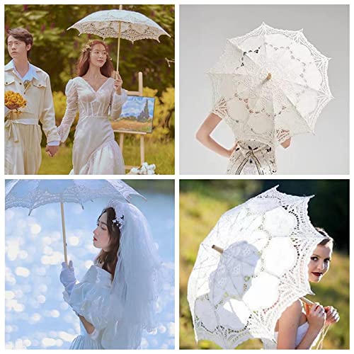 Bestage 30.7" Women's Handmade Ivory Lace Parasol Umbrella Vintage Wedding Bridal Lace Umbrella For Decoration Photo Tea Party Adult Size #TOP5