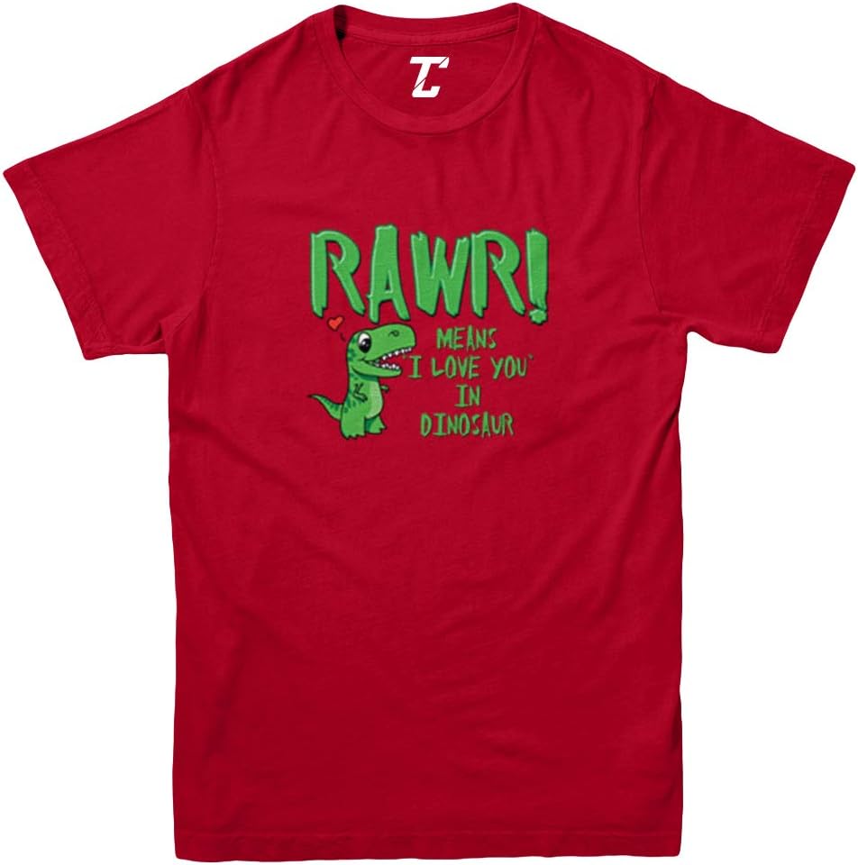 Rawr! Means I Love You in Dinosaur Youth T-Shirt (Red, Large)