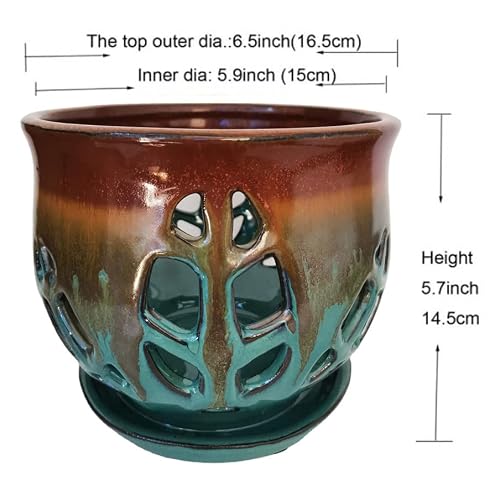 6.5'' Large Round Classy Orchid Pot With Hole, Flower Pot With Saucer For Indoor Plants Home Decorative, Round Planter ,Air Plant Pot Uh6.5 Antique Mix Color #TOP1
