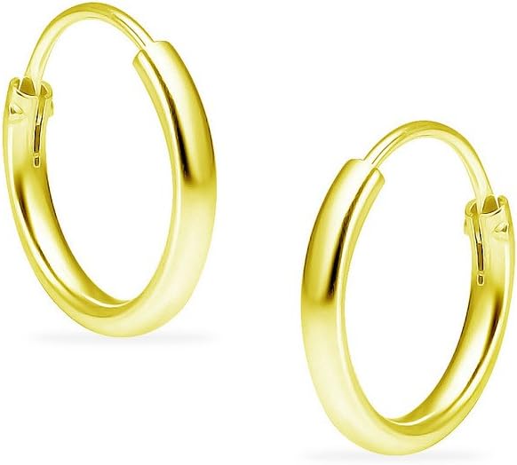 Sterling Silver 10mm Endless Hoop Earrings Yellow Gold Flashed Small Cartilage Nose And Lips