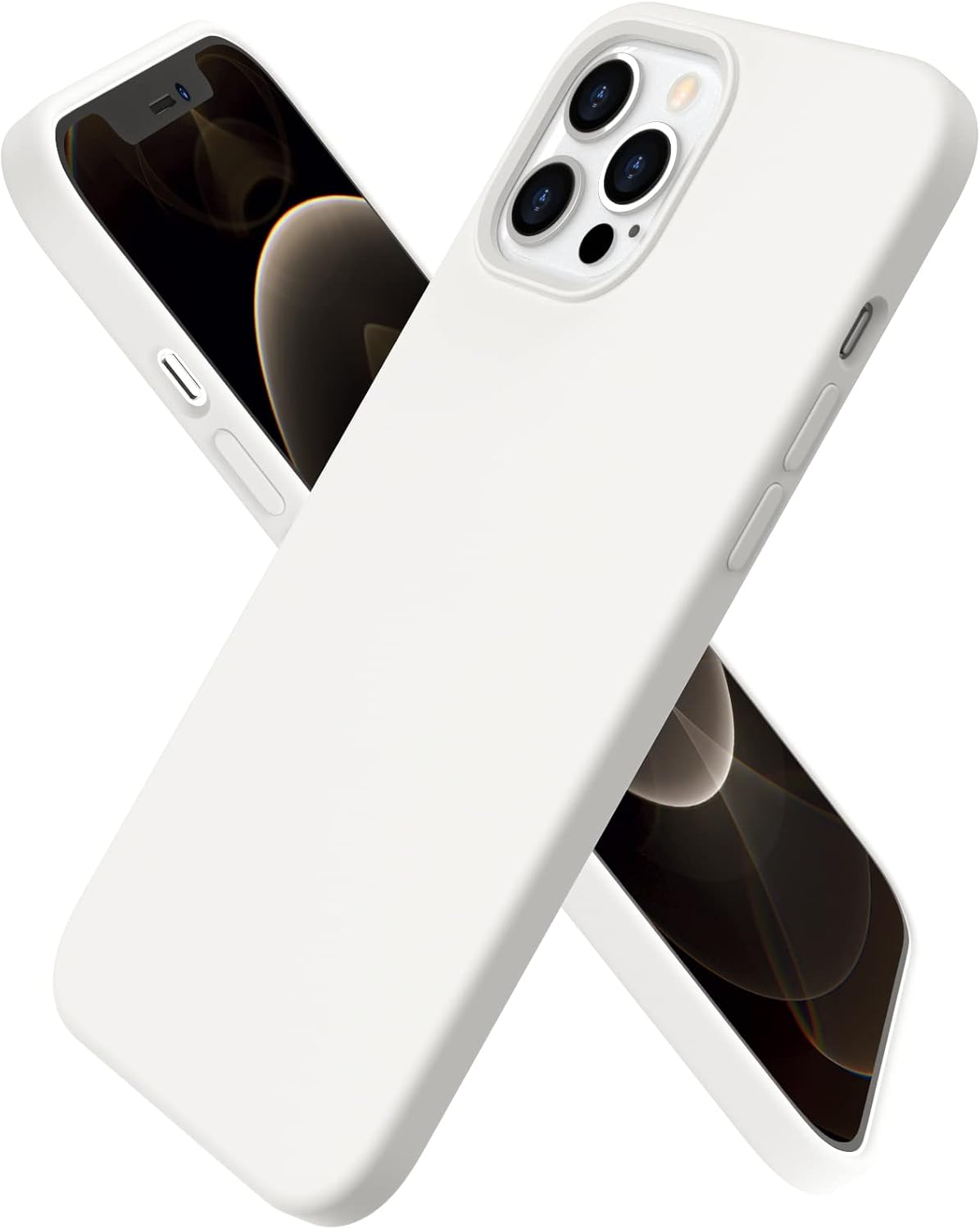 ORNARTO Compatible with iPhone 12 PRO MAX Case 6.7", Slim Liquid Silicone 3 Layers Full Covered Soft Gel Rubber Phone Case Protective Cover with Microfiber Lining 6.7 inch-White