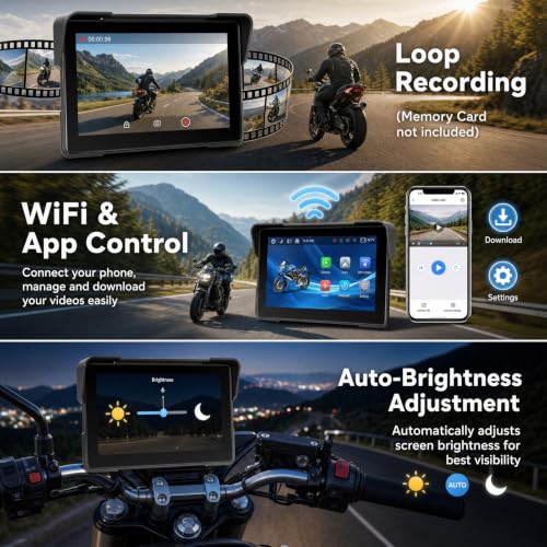 Image of SIXTOP 7 inch Motorcycle CarPlay Screen w Dual 1080P Dash Cam CarPlay Android Auto GPS Navigation System for Motorcycle IP67 Waterproof Touch Screen Bluetooth Voice Control Wired Control Magnetic Mount