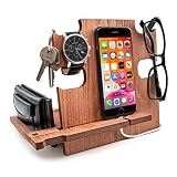 Organisateur de Bureau en Bois, Station d'accueil pour Homme - Support de Rangement de Chevet, Idée Cadeau Anniversaire, Cadeau de Noël pour Lui