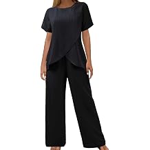 uhnmki Stylish Womens Trousers Suit with Round Neck and Lace Details for Casual and Occasions