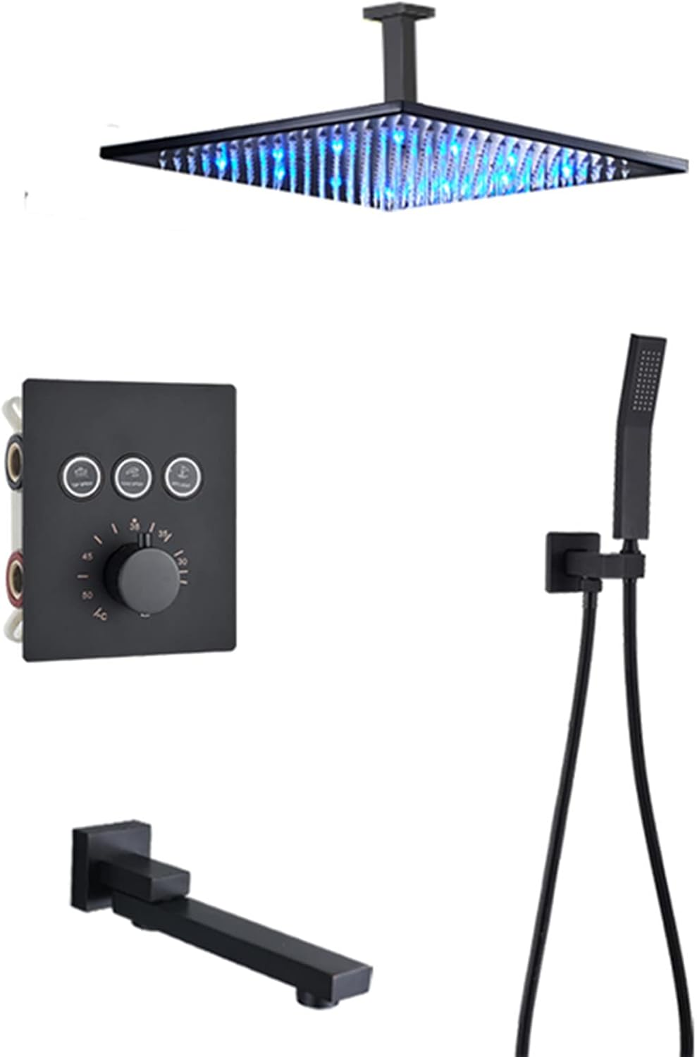Thermostatic Shower System Matte Black, Concealed Shower