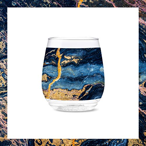 Tossware Pop 14Oz Vino Multi Marble Series, Set Of 6, Premium Quality, Recyclable, Unbreakable & Crystal Clear Plastic Printed Glasses #TOP3