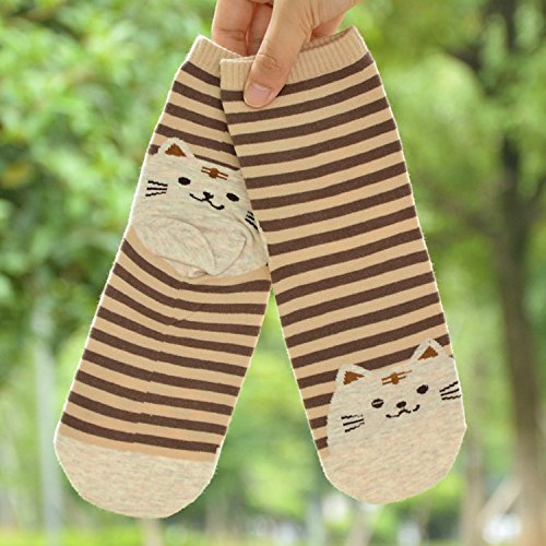 Femme Fille Chaussettes en Coton, Femmes Chaussettes Mignonnes Animal Multicolore Doux Socquettes, Motif chat, 5/6 Paire,Taille unique,Multicolore – vue 2
