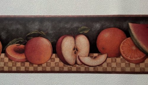 Country Fruit Apples Pears Wallpaper Border – Brown Checks 30902310 #TOP4