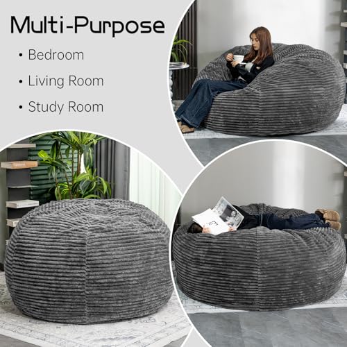 AWQM Large Bean Bag Chair for Adults, 6FT Giant Beanbag Chairs with Memory Foam Filled,Ultra Soft Lazy Sofa for Living Room Bedroom,Grey
