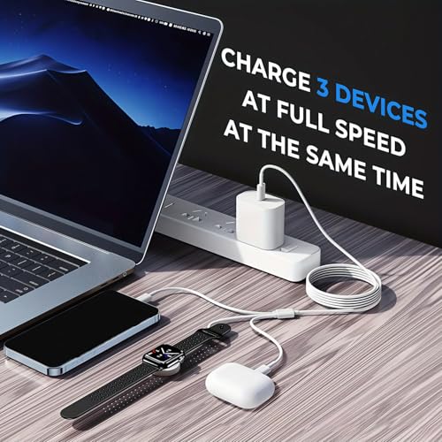 Image of Verilux 3 in 1 Multi Watch Charger Cable, 5.9Ft /1.8M Type C Cable for iPhone Magnetic Charging Cable for Watch, Type C to C /Lighting /Magnetic Pad for iPhone 17 /16 /15 /14, iWatch Ultra /SE Series 11 /10