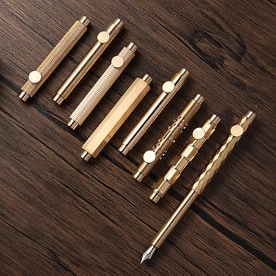 Brass Fountain Pen (85mm) Short Paragraph Pocket Mini Travel Pen Iridium Fine Nib Fountain Pen with 20 Pcs Black Ink Cartridges, Vertical Line