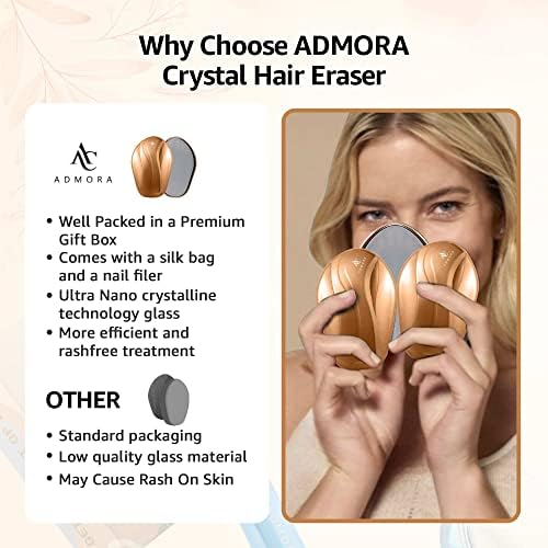 ADMORA Crystal Hair Eraser for Men & Women| All Body Painless Hair Removal Stone|Magic Crystal Hair Remover-Portable & Reusable Silky Hair Remover Best Epilator for Women with Nail Files(Metalic Gold)