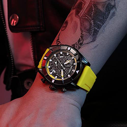 Megir Men Quartz Watches Military Sports Chronograph Wristwatch With Auto Date Silicone Strap (Mn2209G Yellow) #TOP4