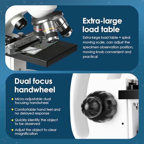 Binocular Microscopes (40X-1000X) Compound Biological Microscope Double Layer Mechanical Stage, Mobile Phone Holder for Laboratory Use for Adults, Teenagers, College Students - Image 5