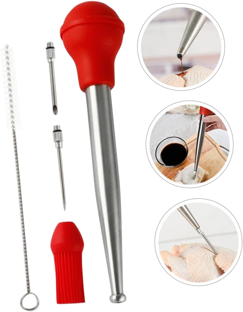 Ciieeo Turkey Baster Silicone Brush and Stainless Steel Injector 304 Stainless Steel Drip Cooking Tool for Marinades Barbecue Sauce and Turkey Seasoning
