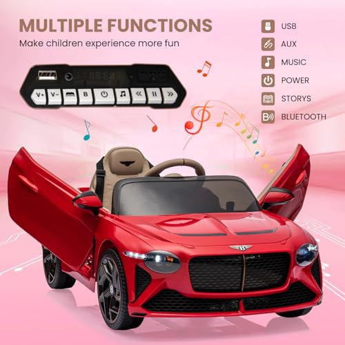 Baloveby Elektroauto für Kinder, 12V Elektrofahrzeuge mit Kindersicherung, Scherentür, Federung, 3 Geschwindigkeiten, LED-Leuchten, Hupe (Rot) – Bild 6