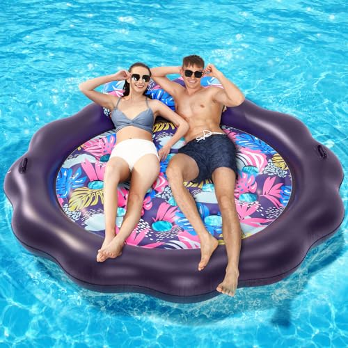 SUIMOT Inflatable Pool Float Mat, Giant Heavy Duty Pool Floats Adult Size with Headrest Handle, Tanning Pool Floats Lounger, Lake Raft Floats Floating for Pool Beach Outdoor Summer Party (Light Color)