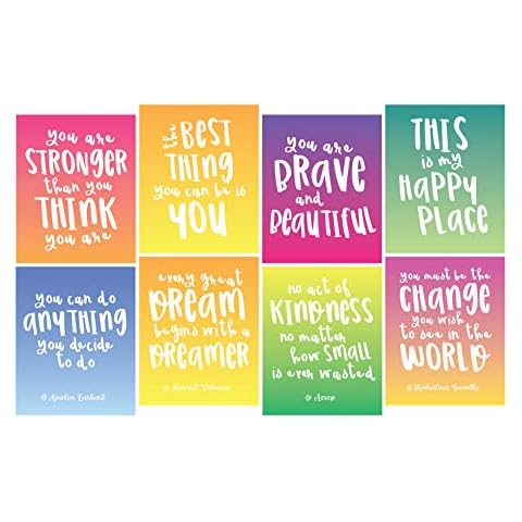 FOCUS AND ZEAL Inspirational Wall Art 8 Pack - 8 Different Motivational Quotes for Girls on 8"x10" Wall Prints - Great Posters for Girl's Bedrooms, Dorms, and Homes Cover