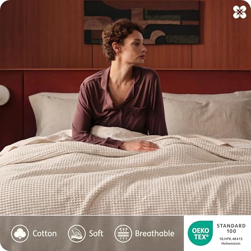 Image of Bedsure Cotton Duvet Cover King Size - 100% Cotton Waffle Weave Beige Duvet Cover, PureWoven Textured Breathable Bedding Comforter Cover for All Season, 1 Duvet Cover Only 104 inchx90 inch
