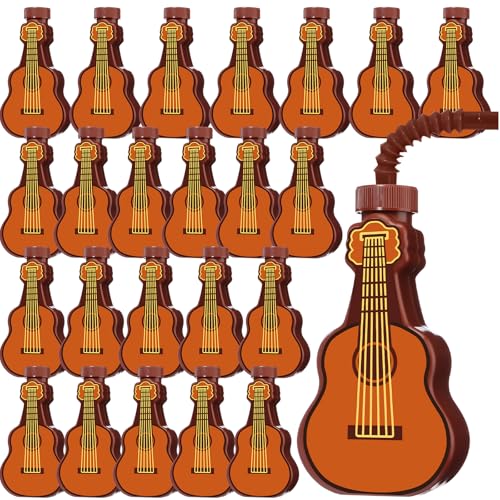 Tanlade 12 Pcs 10 oz Guitar Shape Cups Bulk Guitar Party Cups with Straw Plastic Musical Drinking Bottles Music Birthday Party Favors for Music Birthday Supplies Lover Gifts