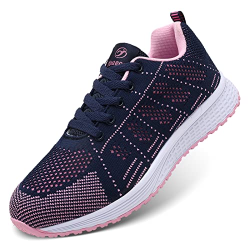 Women Trainers Lace-up Fashion Sneakers Breathable Fitness Sports Shoes Athletic Running Shoes Blue 6.5 UK