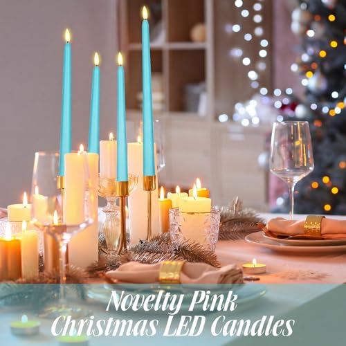 Image of Rossesay 24 Pcs Flameless LED Taper Candles Battery Operated Candle 8.5 inch, 9.65 inch, 10.8 inch, 12.8 inch Flameless Candlesticks Flickering for Christmas Church Wedding Indoor Decoration(Classic, Turquoise)